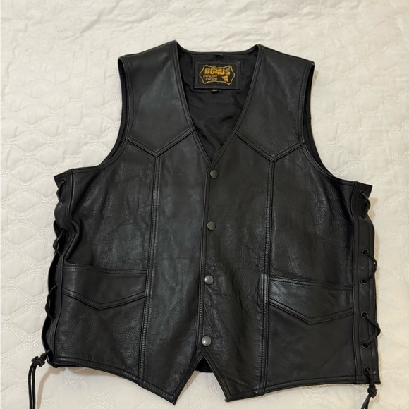 Bonus leather vest Black Size 44 VINTAGE - Picture 2 of 10